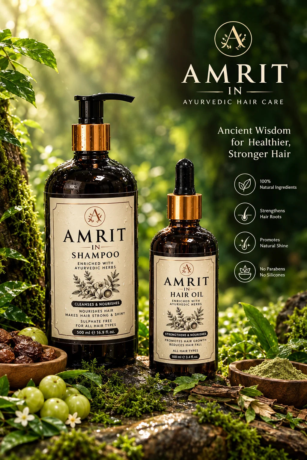 Amrit IN Herbal Hair Care Combo – Ayurvedic Oil & Shampoo